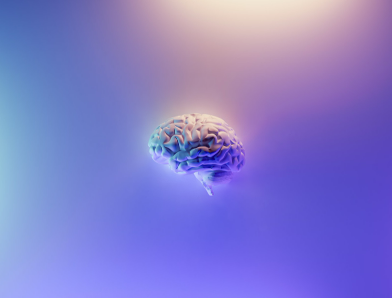 floating brain on iridescent background