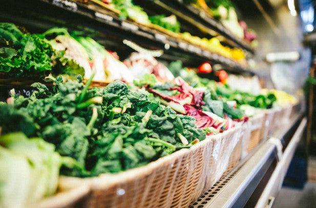 close up shot of leafy greens at grocery store